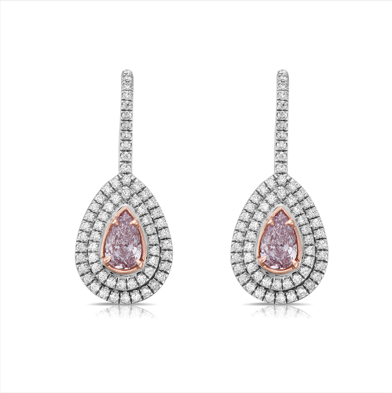GIA 1.68ct Light Pink Pear diamond drop earrings at Rare Colors by Namdar, 5th Avenue New York