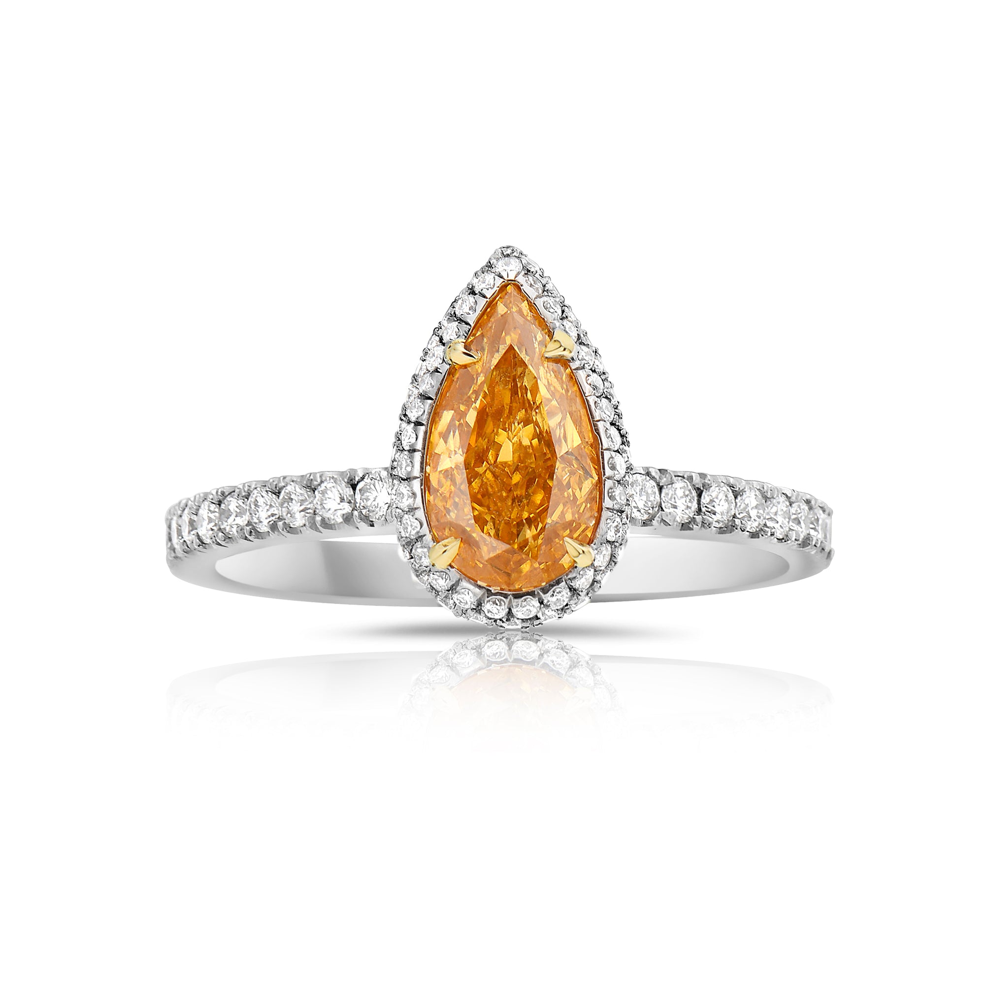 1ct Orange Pear diamond ring, handcrafted by Rare Colors by Namdar
