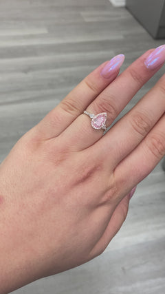 Pink pear shape diamond, pink diamond ring, pink diamond engagement ring, pear shape diamond, natural pink diamond, halo engagement ring, bubblegum pink diamond