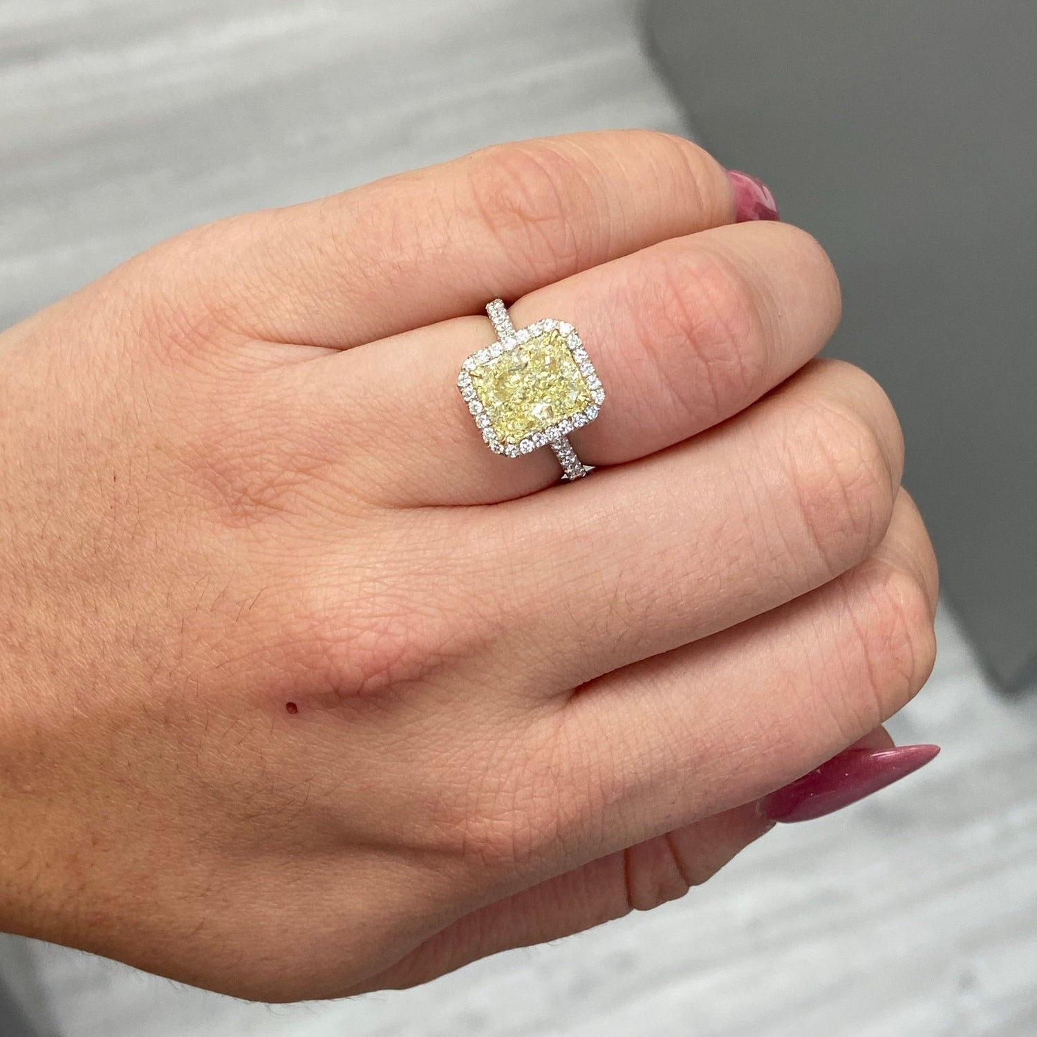 Natural 3.50ct Light Yellow Radiant diamond ring — Rare Colors by Namdar NYC