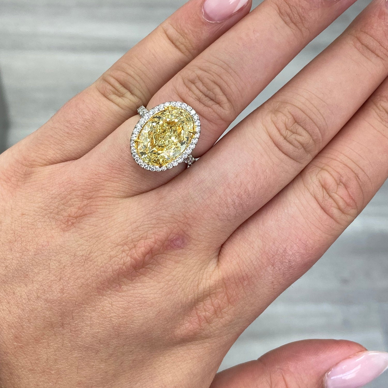 GIA 7ct Light Yellow Oval diamond ring at Rare Colors by Namdar, 5th Avenue New York