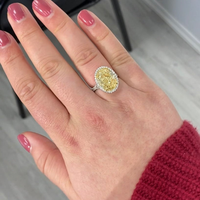 7ct Light Yellow Oval diamond ring, handcrafted by Rare Colors by Namdar