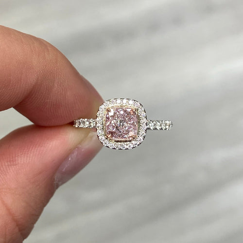 pink diamond ring. pink diamond cushion. light pink diamond