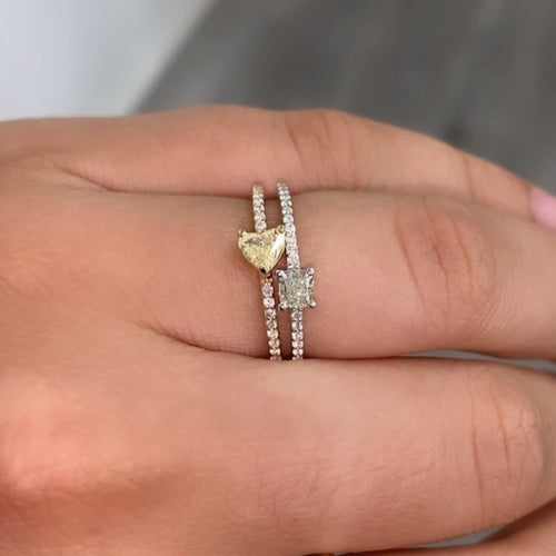 Natural Radiant Green Elongated Diamond Stackable Ring, GIA Certified. 