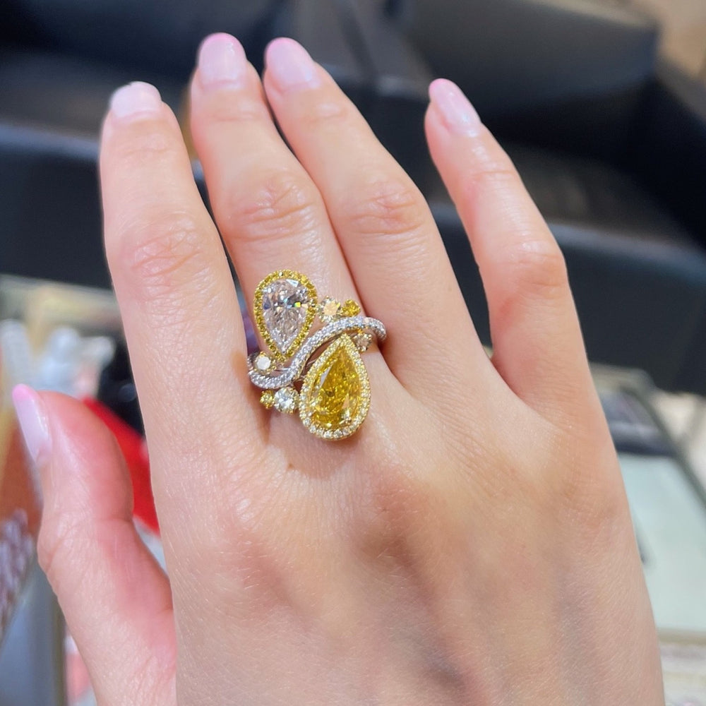 GIA 4.91ct Orange Pear diamond ring at Rare Colors by Namdar, 5th Avenue New York